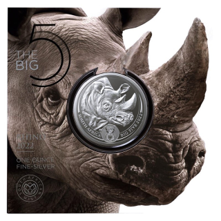 AURINUM-TOP-ANGEBOT** 1 oz Südafrika 2022 BU - Nashorn - Rhino - Big Five Serie II - Silber in Coin Card