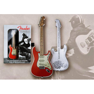 AURINUM*SUMMER*SALE** 1 oz Solomon Islands 2022 Fender Stratocaster - FIESTA RED - silber Guitar Shaped Coin 2 $ Farbig Color