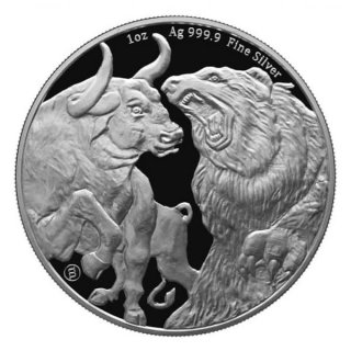 1 Unze Silber Tschad 2023 BU - BULLE & BÄR - 5,000 CFA