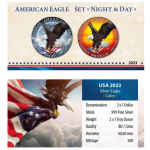 2 x 1 Unze Silber USA 2023 BU - American Eagle Tag & Nacht - Day & Night - Liberty - Color farbig