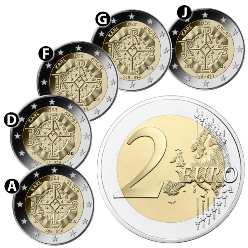 5 x 2 Euro Deutschland 2023 Karl der Große - 1275. Geburtstag - Alle ,  13,75 €