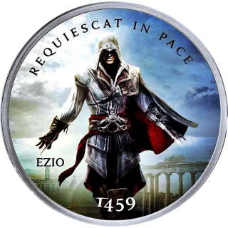 EINZELSTÜCK **  1 Unze Silber ASSASSINs CREED® EZIO - RUHE in FRIEDEN - Color farbig - Auflage nur 500 !
