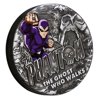 Einzelstück ! 2 oz Silber Tuvalu 2023 Antique Finish - Das PHANTOM - Der GEIST - 2AUD - Der Anti-Verbrechens-Kreuzritter