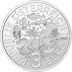 Österreich 3 Euro 2023 HGH - LEUCHTGARNELE - Leuchtende Meereswelten - GLOW-in-the-DARK - Nachtleuchtend