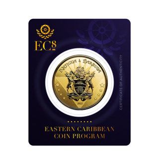 1 oz Gold Antigua & Barbuda EC8 2022 BU Coin Card - WAPPEN - Coat of Arms - 10 $