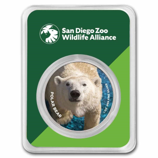 1 Unze Silber Round San Diego Zoo Polarbär  farbig in TEP Coincard  999,99