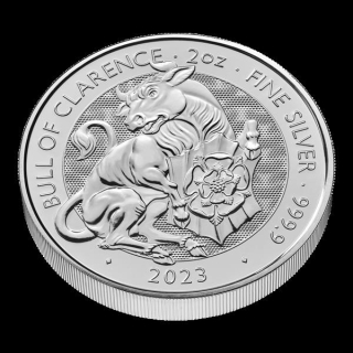 2 oz Silber UK 2023 BU - BLACK BULL of CLARENCE - Royal Tudor Beast - 2023 Großbritannien BU