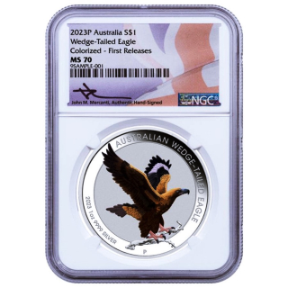 EINZELSTÜCK** 1 oz Australian 2023 NGC MS70  COLOR - Wedge Tailed Eagle Keilschwanzadler - Coin Card - 10 Jahres Edition - Ultra High Relief 1 AUD - Erste Colorversion des WT Eagle !