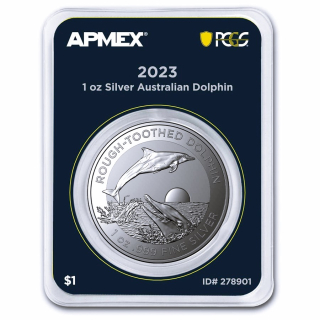 ab Lager***  1 oz Australien 2023 PCGS FIRST STRIKE Coin Card  - RAUZAHN DELFIN - DOLPHIN - 1 AUD - Premium Anlagemünze der RAM