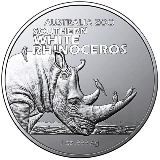 1 Unze Silber Australien 2023 BU - NASHORN Südliches Breitmaulnashorn - Australias Zoo - 1 AUD - Premium Anlagemünze der RAM