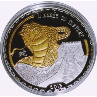 20 g Silber Kamerun 2013 Gilded Proof - JAHR der SCHLANGE -  Lunar Schlange - 1,000 Francs