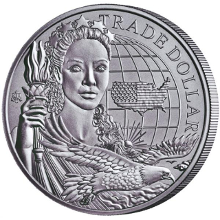 1 Unze Silber St. Helena 2023 BU - LADY LIBERTY & EAGLE - USA Handelsdollar - Modern Chinese Trade Dollar 1 GBP