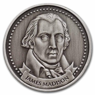 1 oz USA 2023 BU Round Antique Finish - JAMES MADISON - Gründung Amerikanische Verfassung - BUCHFORMAT - Serie Gründer der Freiheit