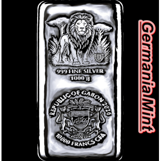 1 kg Gabun 2026 Silberbarren LÖWE / LION - Spirit der Savanne / Spirit of the Savannah (1) - 10,000 Frs- mit Sicherheits-Hologramm - NEU im SHOP