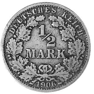 1/2 Reichsmark 1905 -1919 - Silber - Kaiserreich -  2,75 gr 900/1000 Silber