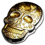 2 Unzen Silber Motivbarren - Skull Tag des Todes - Dia de los Muertos - Handmade - Golden Sunflower Edition