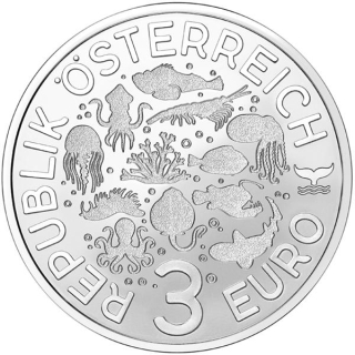 Österreich 3 Euro 2023 HGH - STEINKORALLE - Leuchtende Meereswelten - GLOW-in-the-DARK - Nachtleuchtend