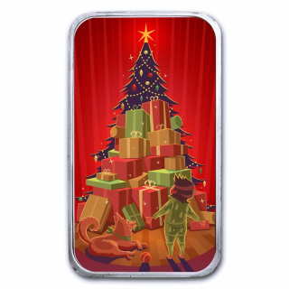 NEU* 1 Unze Silber Motivbarren - Der WEIHNACHTSTAG - Kindergeschenke - Happy Christmas - BU Color
