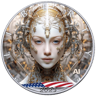 1 oz Silber USA 2023 BU - KI CYBER WOMAN - American Eagle - Liberty - Künstliche Intelligenz - Color farbig - Ausgabe 4