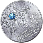 Österreich 20 Euro Silber 2023 Proof - SCHNEEFLOCKE mit Blauem Edelstein