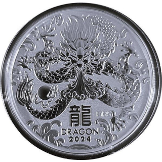 1 oz Australien 2024 BU - DRACHE - JAHR des DRACHEN - LUNAR DRACHE -  1 AU$ - Silberdrache  - MWST