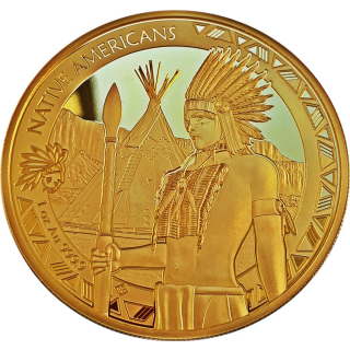 1 oz Gold Kamerun 2023 BU - WARBONNET - Speer - Tapferkeit, Kraft - Symbole der Ureinwohner - Native American Serie