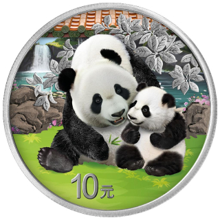 30 g Silber China 2024 - Panda mit Baby - Farbe Color - 2024 BU