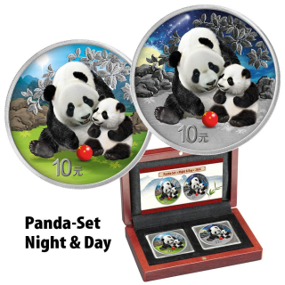 2 x 30 g Silber China 2024 - PANDA NIGHT & DAY - Farbe Color - 2024 BU