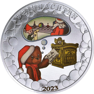 10,22 g Silber Round 2023 - Der Weihnachtsbär - Post für den Weihnachtsmann - Weihnachtsmünze