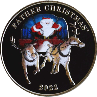 1 Unze Silber Round Proof - SANTA CLAUS & RENTIER - Farbig Coloriert  - neue Bilder !