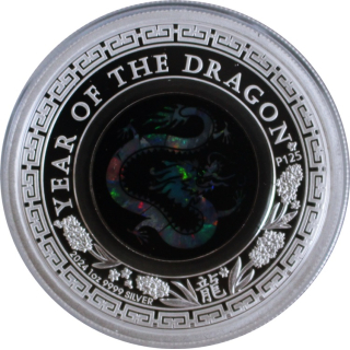 Einzelstück** 1 oz Australien 2024 OPAL Proof - DRACHE - JAHR des DRACHEN - LUNAR DRACHE - 1 AU$ - Opaldrache - 1 AU$