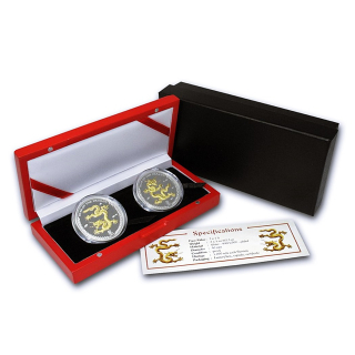 2 x 1 Unze Silber Palau 2012 Gilded Proof - DRACHE - Jahr des Drachen  - Lunarserie - 5$