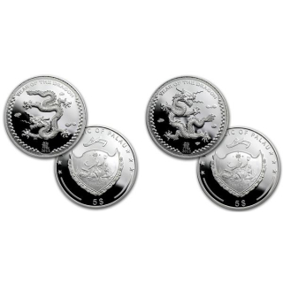 2 x 1 Unze Silber Palau 2012 Proof - DRACHE - Jahr des Drachen - Lunarserie - 5$