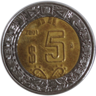 5 Peso Mexico 2001 - Adler & Schlange - Aztekischer Sonnenstein - Rarität