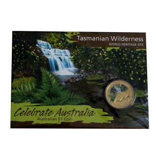 Australien 1$ Celebrate Australia 2009 - TASMANISCHER TEUFEL - TASMANISCHE WILDNIS - Haibucht - Unesco Weltkulturerbe - Coin Card - Deutsche Infokarte