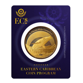 1 oz Gold St. Vincent EC8 2023 Coin Card - BUCKELWAL - Humpback Whale -10 $