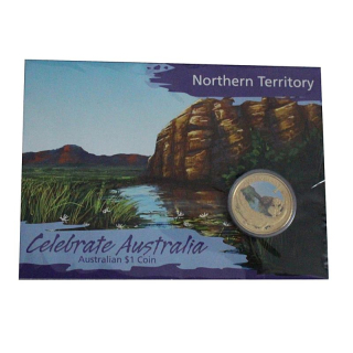 Australien 1$ Celebrate Australia 2009 - KROKODIL - Northern Territory - Unesco Weltkulturerbe - Coin Card - Deutsche Infokarte