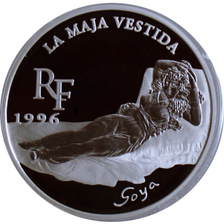 20 g Silber Frankreich 1,5 Euro 1996 Proof - 10 Francs - GOYA Die Bekleidete MAYA - La Maja Vestida