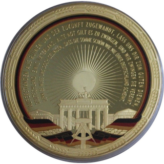 12 oz / 376 g Kupfer Vergoldet Proof - DDR Nationalhymne - Auferstehung aus Ruinen - Brandenburger Tor - Color