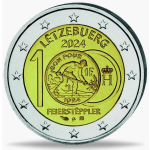 2 Euro Luxemburg 2024 bfr 100. Jahrestag der Einführung der Franc-Münzen mit dem Feierstëppler Mzz Quadrat