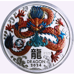 1/2 Unze Silber Australien 2024 Color BU - DRACHE - JAHR des DRACHEN - LUNAR DRACHE - 50 AUCent - Silberdrache farbig