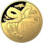 1 oz GOLD Australien 2024 Proof - DRACHE DOME SHAPE - Jahr des Drachen - Lunar serie - 100 AUD - Auflage 250