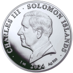 NEU* 1 oz Solomon Islands 2024 BU - PI - Kreiszahl PI -  Premium-Anlagemünze - 3,14 $ - Auflage 5,000  - erstmals mit King Charles