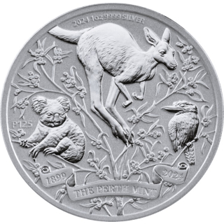 1 oz Australien 2024 - KOALA KÄNGURU KOOKABURRA  - 125 Jahre Perth Mint - silber BU 1 AU$ - differenzbesteuert / SpotPreisAbhängig