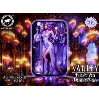 LETZTER BARREN* 2 oz Silber Gussbarren 2024 - VANITY & Die Sieben TODSÜNDEN - 1. Die Eitelkeit - Antique Finish Color - Serien Erstausgabe - Auflage 500 ! Mint Ausverkauft !