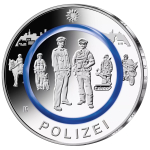 10 Euro Deutschland 2024 Polizei - mit Kobaltblauem Polymerring Prägestätte