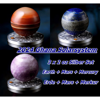 3 x 2 oz Ghana 2024 Solarsystem SET - ERDE + MARS + MERKUR  - 5 Cedis - Solar System  - VORVERKAUF Lieferung Juli 24 !