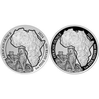 NEU* 2 x 1 oz SET Ruanda 2024 BU + Proof  - LEOPARD - African Ounce - 50 RWF - Afrikanische Wildtiere