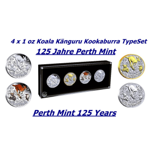 4 x 1 oz Australien 2024 TYPSET EDITION - KOALA KÄNGURU KOOKABURRA  - 125 Jahre Perth Mint - 4 x1 AU$