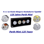 4 x 1 oz Australien 2024 TYPSET EDITION - KOALA KÄNGURU KOOKABURRA  - 125 Jahre Perth Mint - 4 x1 AU$